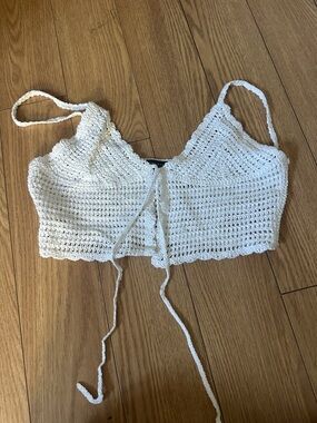 Crochet Tie-Front Bralette Tank Top - White